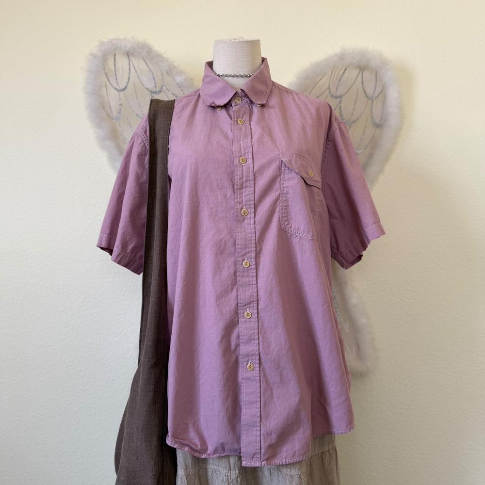 Indie Grunge Minimal Earthy‎ Dusty Rose Pink Short Sleeve Button Up Shirt Boxy